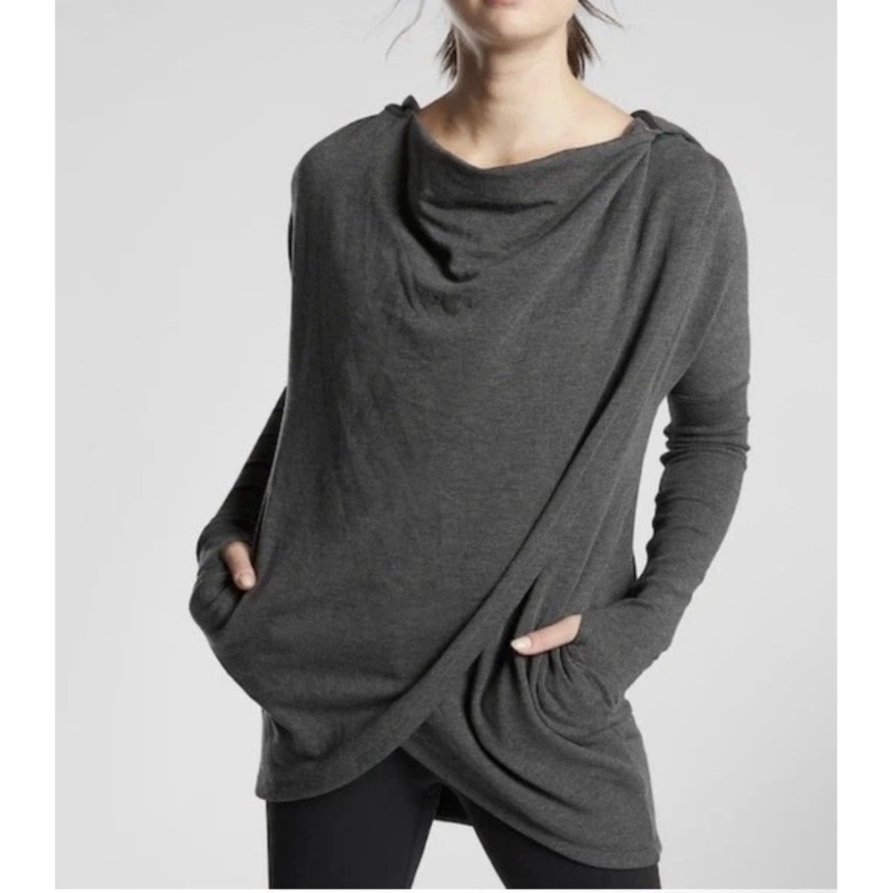 ATHLETA Purana Wrap Sweatshirt 2XL Charcoal Heather Hooded Top Pockets